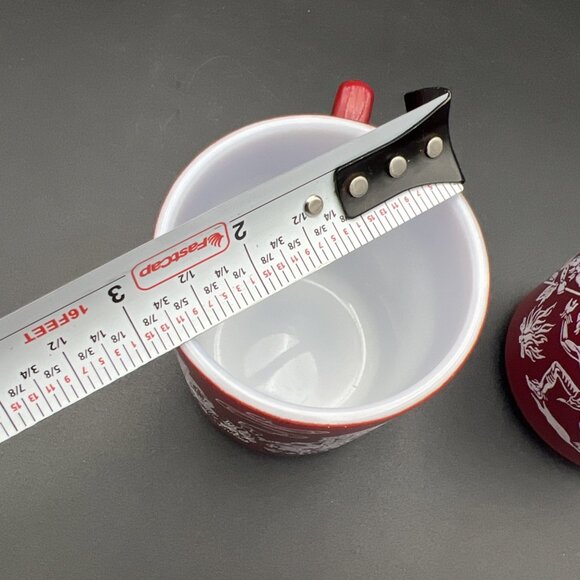 VTG Pair Of Hazel Atlas Western Childs Dark Red Milk Glass Mugs Native American - Picture 13 of 14